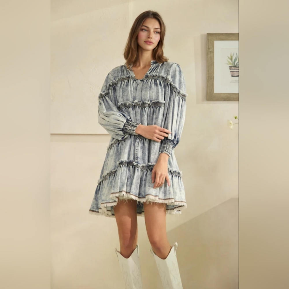 #1293 Oli & Hali WASHED TIERED TENCEL SHORT DRESS - Picture 4 of 10